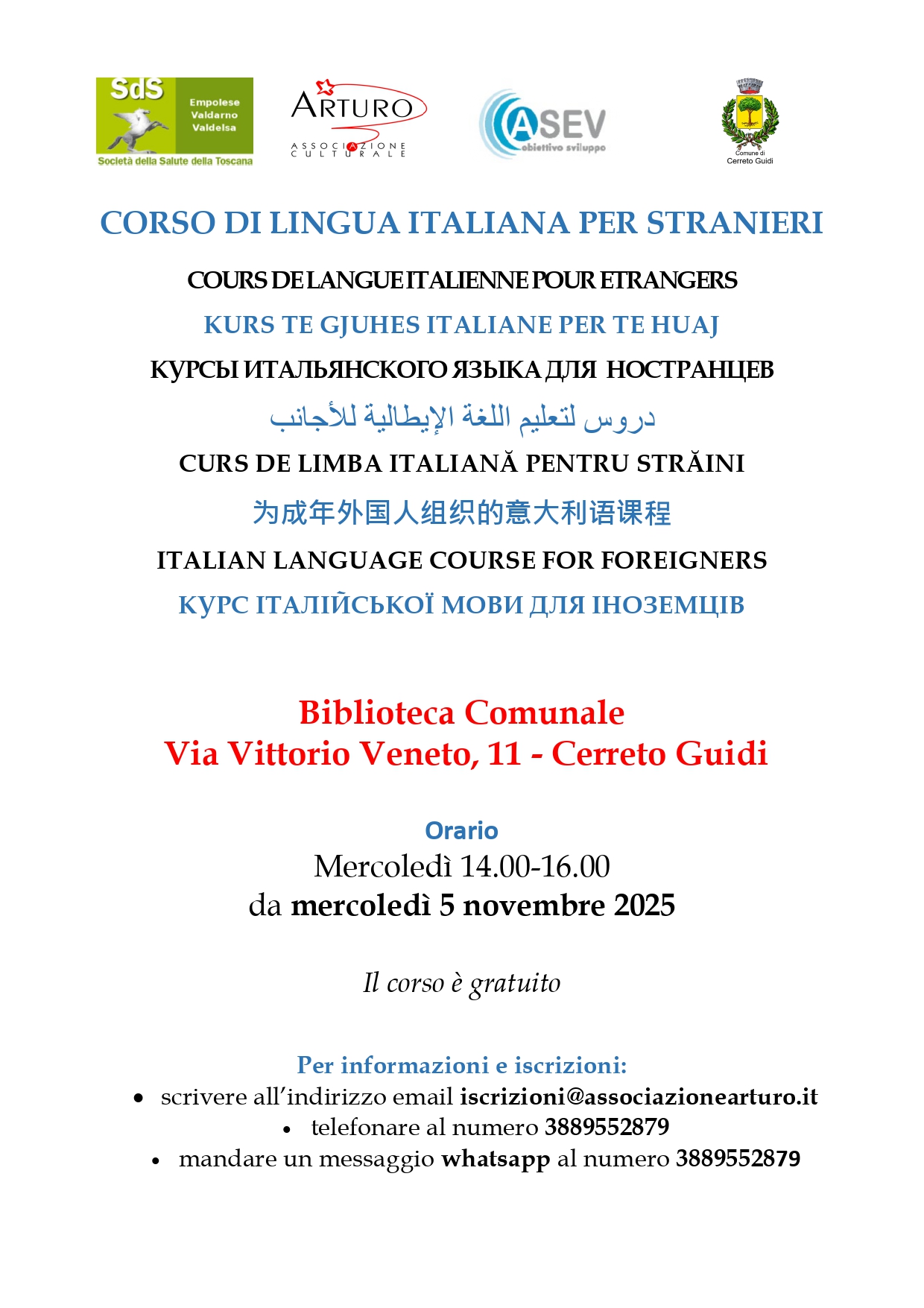 Poster ITALIAN LANGUAGE COURSE FOR FOREIGNERS