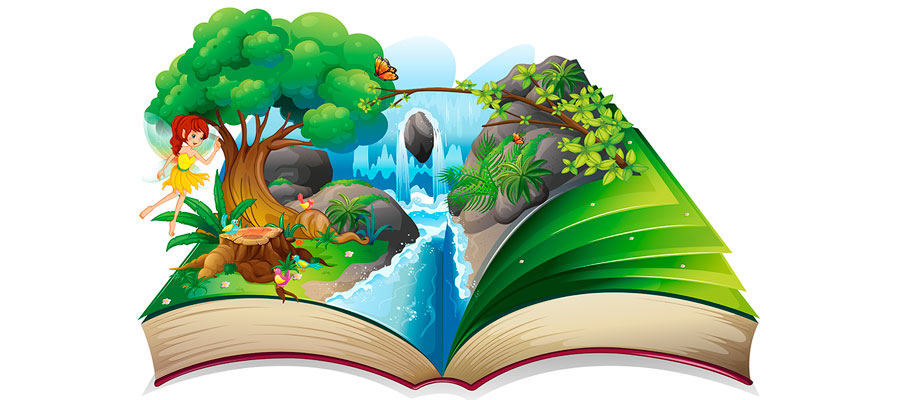 Libro che si apre su un bosco da favola